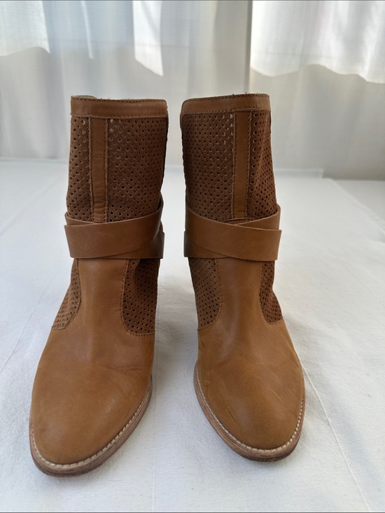 Aquatalia Shoes - Aquatalia Cognac Perforated Leather Ankle Booties